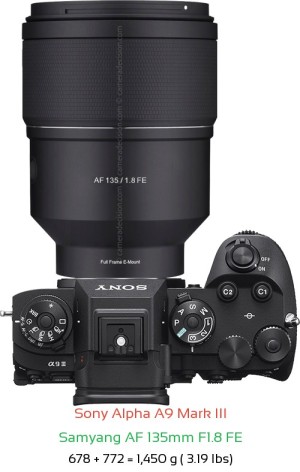 Sony A9 III with Samyang AF 135mm F1.8 FE Lens Size