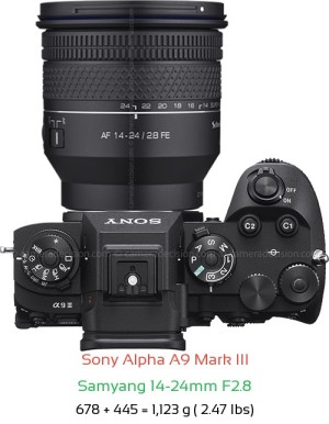 Sony A9 III with Samyang 14-24mm F2.8 Lens Size