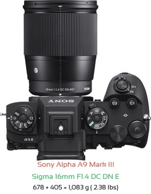 Sony A9 III with Sigma 16mm F1.4 DC DN E Lens Size