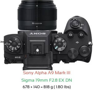 Sony A9 III with Sigma 19mm F2.8 EX DN Lens Size