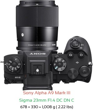 Sony A9 III with Sigma 23mm F1.4 DC DN C Lens Size