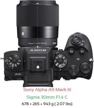 Sony A9 III with Sigma 30mm F1.4 C Lens Size
