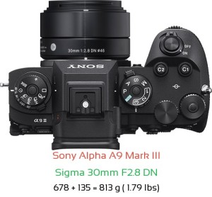 Sony A9 III with Sigma 30mm F2.8 DN Lens Size