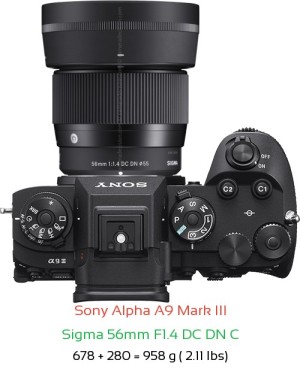 Sony A9 III with Sigma 56mm F1.4 DC DN C Lens Size