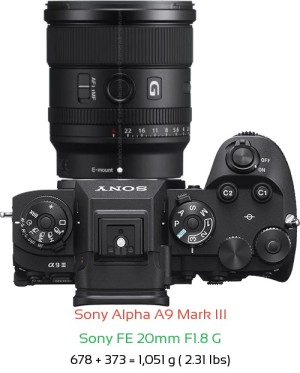 Sony A9 III with Sony FE 20mm F1.8 G Lens Size