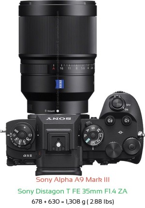 Sony A9 III with Sony Distagon T FE 35mm F1.4 ZA Lens Size