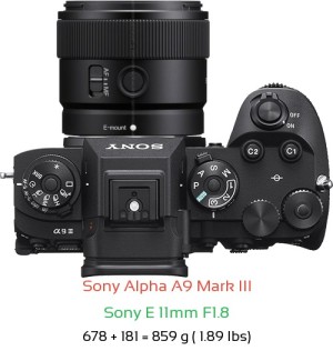 Sony A9 III with Sony E 11mm F1.8 Lens Size