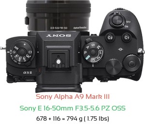 Sony A9 III with Sony E 16-50mm F3.5-5.6 PZ OSS Lens Size