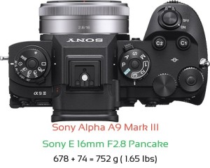 Sony A9 III with Sony E 16mm F2.8 Pancake Lens Size