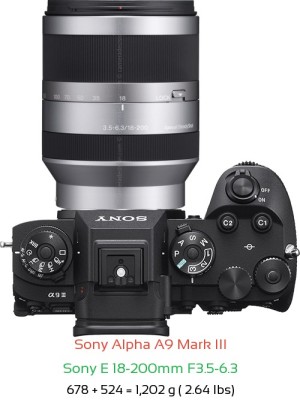 Sony A9 III with Sony E 18-200mm F3.5-6.3 Lens Size