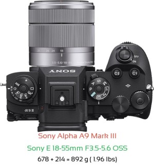Sony A9 III with Sony E 18-55mm F3.5-5.6 OSS Lens Size