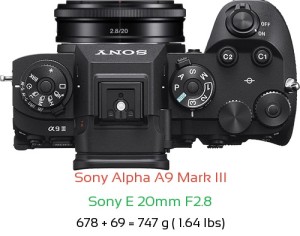 Sony A9 III with Sony E 20mm F2.8 Lens Size