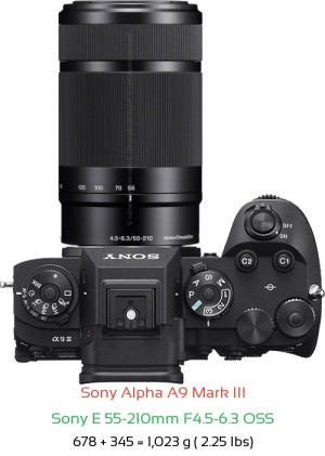 Sony A9 III with Sony E 55-210mm F4.5-6.3 OSS Lens Size