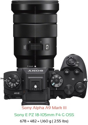 Sony A9 III with Sony E PZ 18-105mm F4 G Lens Size