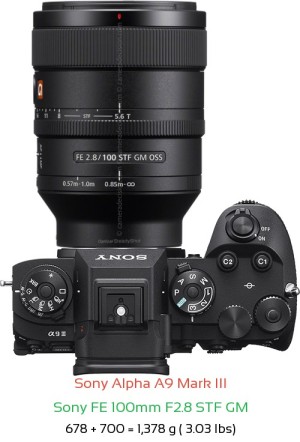Sony A9 III with Sony FE 100mm F2.8 STF GM Lens Size