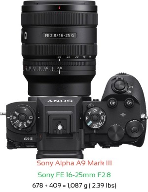 Sony A9 III with Sony FE 16-25mm F2.8 Lens Size