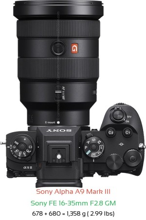 Sony A9 III with Sony FE 16-35mm F2.8 GM Lens Size