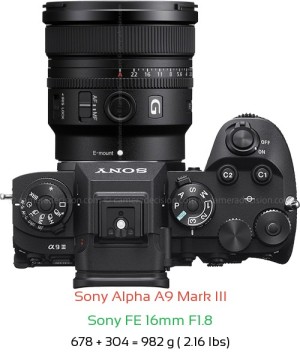 Sony A9 III with Sony FE 16mm F1.8 Lens Size