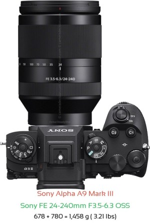 Sony A9 III with Sony FE 24-240mm F3.5-6.3 OSS Lens Size