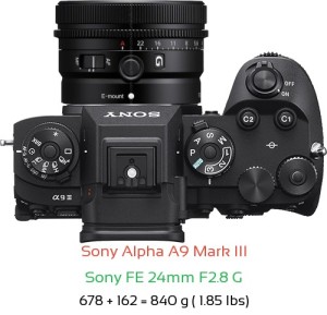 Sony A9 III with Sony FE 24mm F2.8 G Lens Size