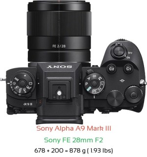 Sony A9 III with Sony FE 28mm F2 Lens Size