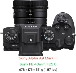 Sony A9 III with Sony FE 40mm F2.5 G Lens Size