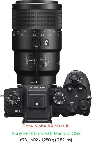 Sony A9 III with Sony FE 90mm F2.8 Macro G OSS Lens Size
