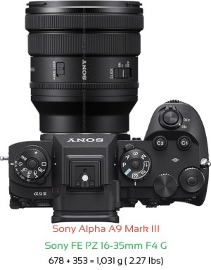 Sony A9 III with Sony FE PZ 16-35mm F4 Lens Size