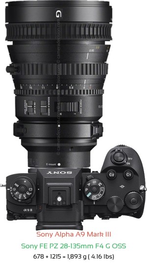 Sony A9 III with Sony FE PZ 28-135mm F4 G Lens Size