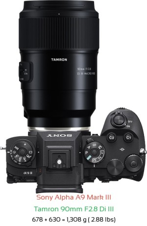 Sony A9 III with Tamron 90mm F2.8 Di III Lens Size