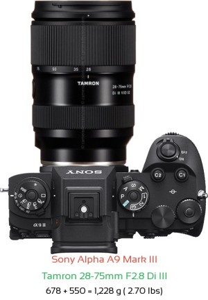 Sony A9 III with Tamron 28-75mm F2.8 Di III Lens Size