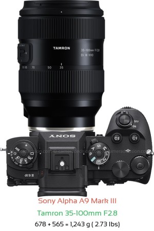 Sony A9 III with Tamron 35-100mm F2.8 Lens Size