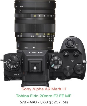 Sony A9 III with Tokina Firin 20mm F2 FE MF Lens Size