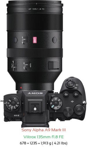 Sony A9 III with Viltrox 135mm f1.8 FE Lens Size