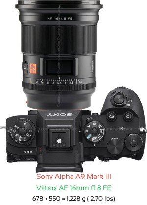 Sony A9 III with Viltrox AF 16mm f1.8 FE Lens Size