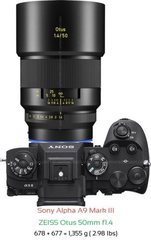 Sony A9 III with Zeiss Otus 50mm f1.4 Lens Size