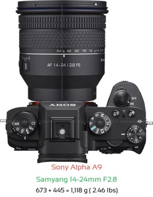 Sony A9 with Samyang 14-24mm F2.8 Lens Size
