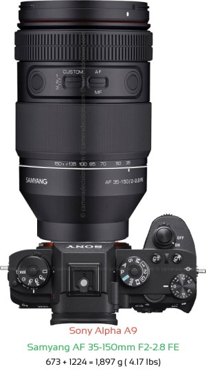 Sony A9 with Samyang AF 35-150mm F2-2.8 FE Lens Size