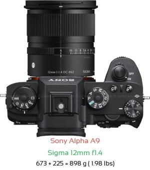 Sony A9 with Sigma 12mm f1.4 Lens Size