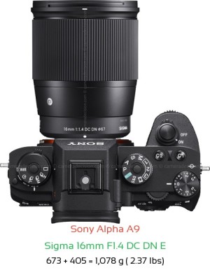 Sony A9 with Sigma 16mm F1.4 DC DN E Lens Size