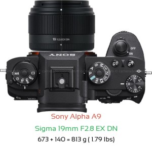 Sony A9 with Sigma 19mm F2.8 EX DN Lens Size