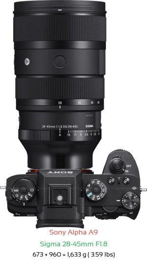 Sony A9 with Sigma 28-45mm F1.8 Lens Size
