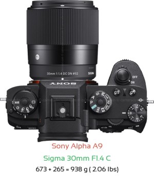 Sony A9 with Sigma 30mm F1.4 C Lens Size