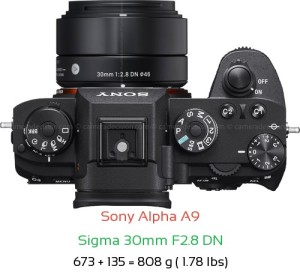 Sony A9 with Sigma 30mm F2.8 DN Lens Size