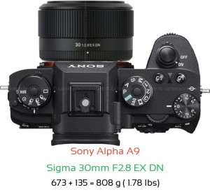 Sony A9 with Sigma 30mm F2.8 EX DN Lens Size