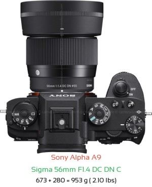 Sony A9 with Sigma 56mm F1.4 DC DN C Lens Size
