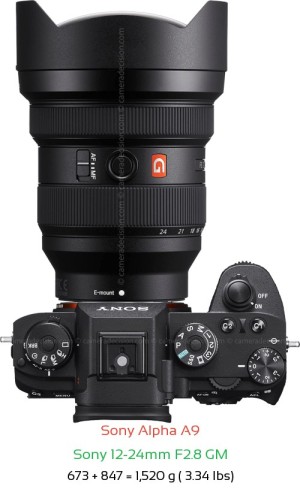 Sony A9 with Sony 12-24mm F2.8 GM Lens Size