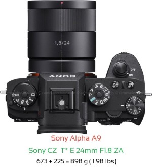 Sony A9 with Sony CZ  T* E 24mm F1.8 ZA Lens Size