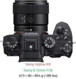 Sony A9 with Sony E 11mm F1.8 Lens Size