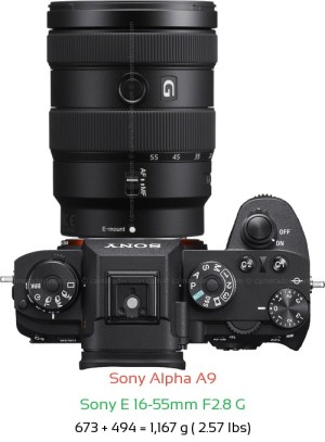 Sony A9 with Sony E 16-55mm F2.8 G Lens Size
